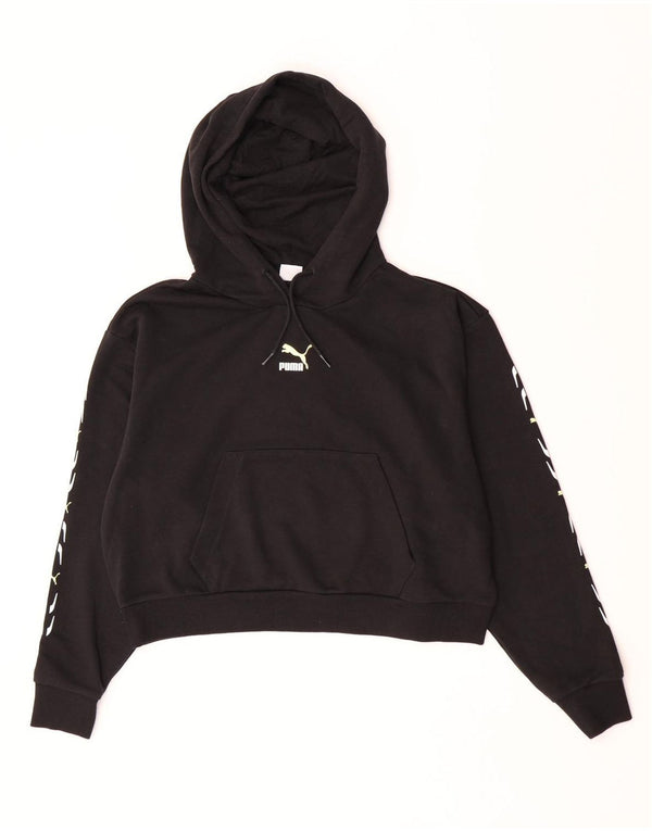 Felpa con cappuccio grafica corta da donna Puma UK 14 cotone nero medio