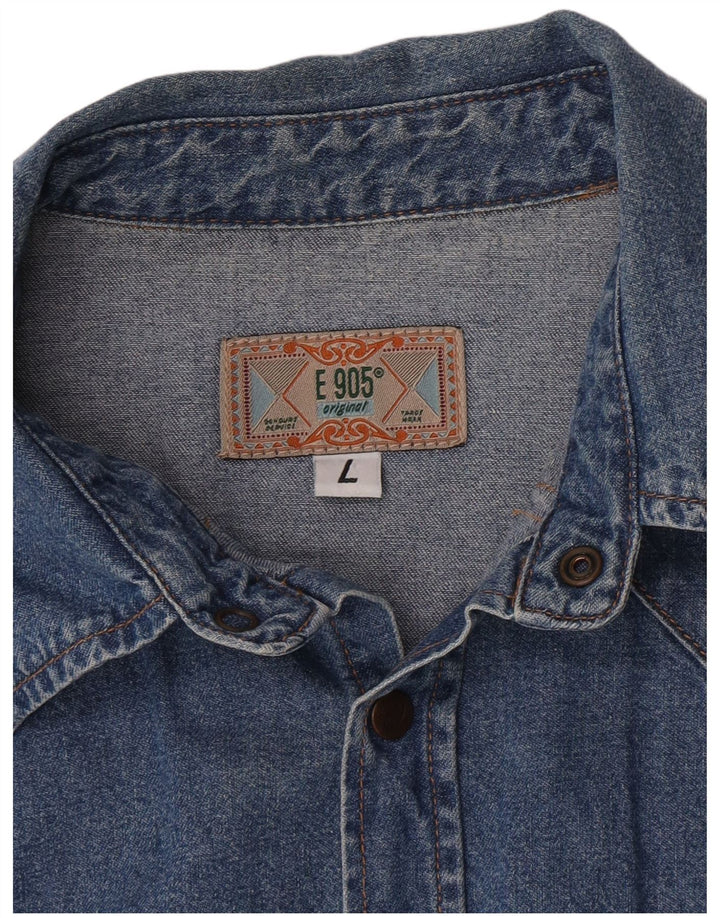 Camicia di jeans vintage da uomo grande blu