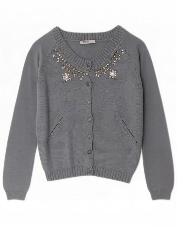 Liu Jo Maglione cardigan corto da donna UK 6 XS Blu Lana
