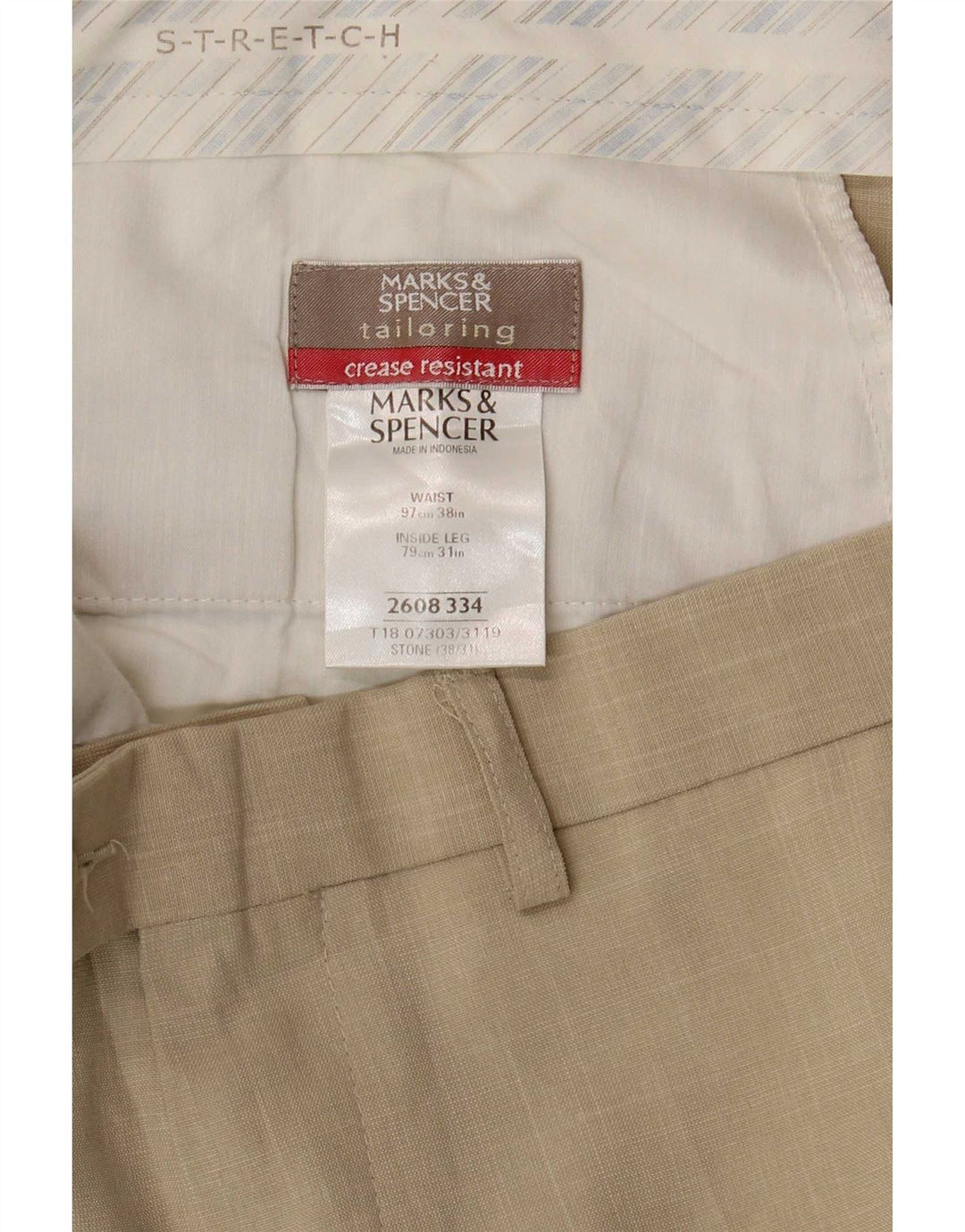 Pantaloni da abito dritti da uomo Marks & Spencer W38 L31 Poliestere beige