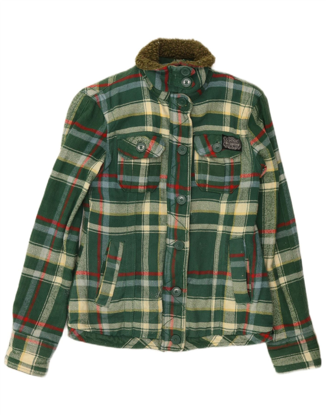Giacca pratica da donna SUPERDRY UK 12 Cotone a quadri verde medio