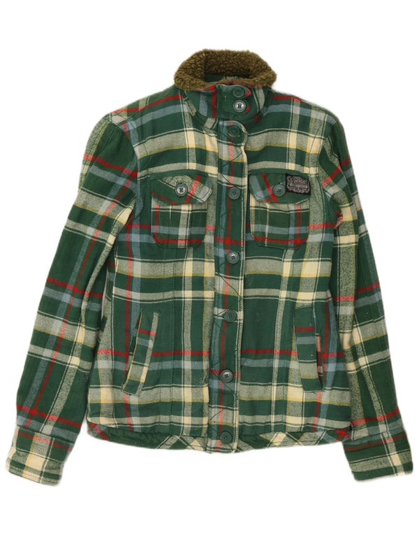 Giacca pratica da donna SUPERDRY UK 12 Cotone a quadri verde medio
