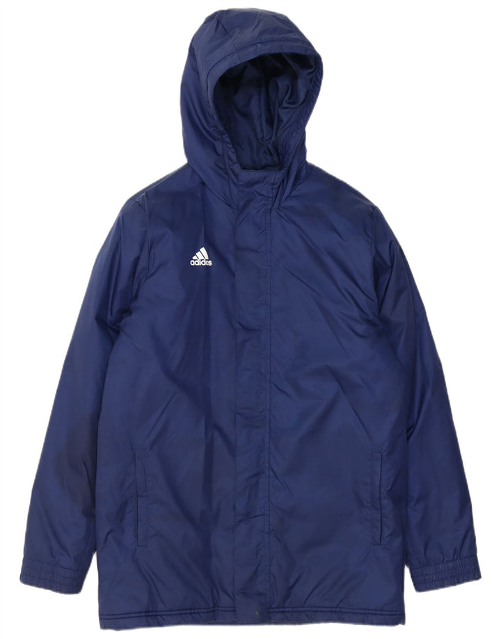 Giacca a vento con cappuccio Adidas da ragazzo 13-14 anni in poliestere blu navy