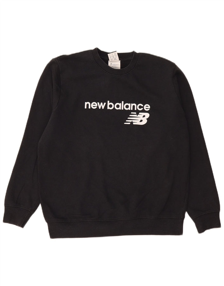 NEW BALANCE Felpa con grafica da donna Maglione UK 16 Grande cotone nero
