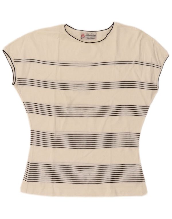 T-shirt vintage da donna Top UK 12 a righe bianche medie
