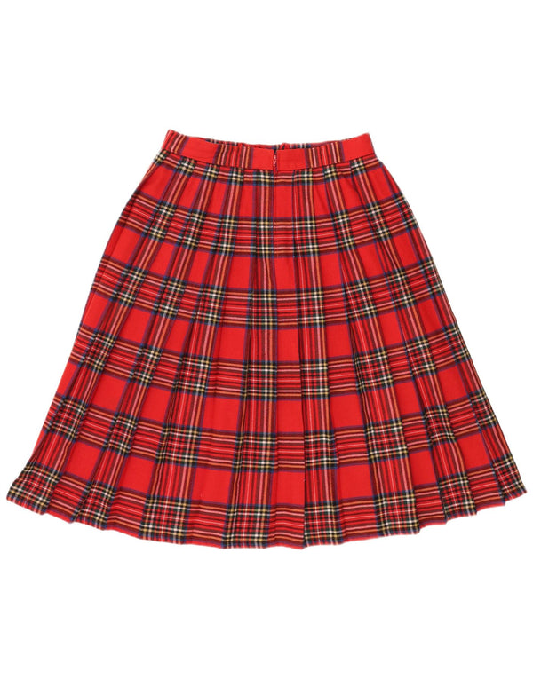 Gonna a pieghe da donna VINTAGE IT 44 media W32 lana a quadri rossa
