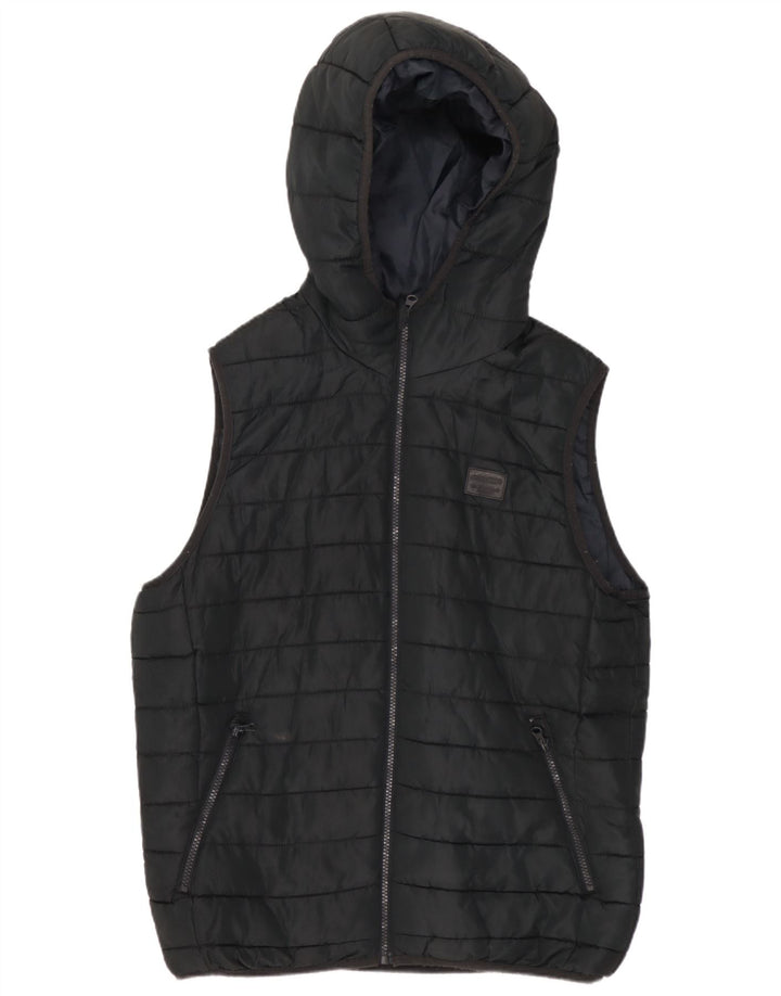 Gilet imbottito con cappuccio da uomo Jack & Jones UK 36 piccolo poliestere nero