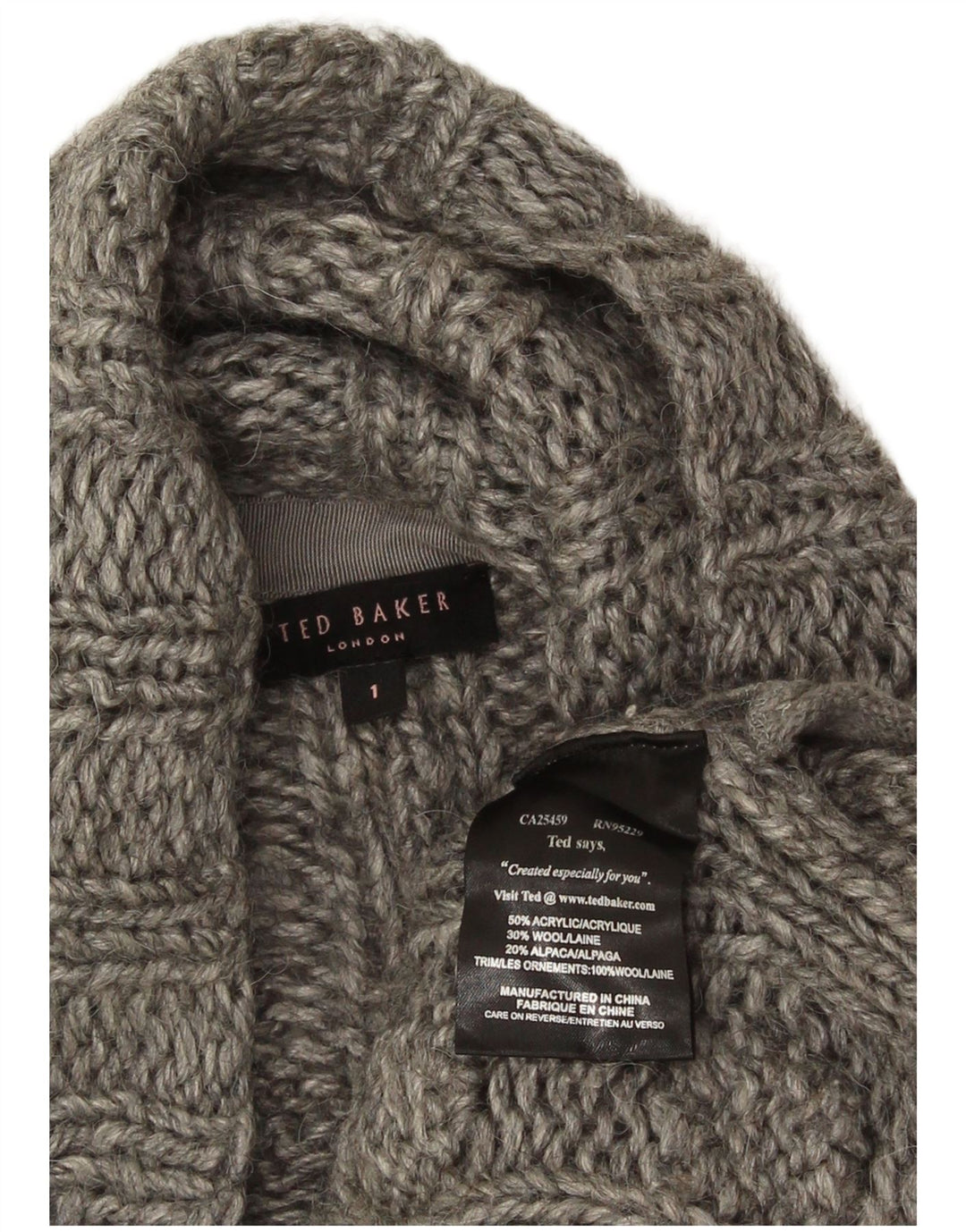 Maglione cardigan oversize da donna Ted Baker taglia 1 XS acrilico grigio