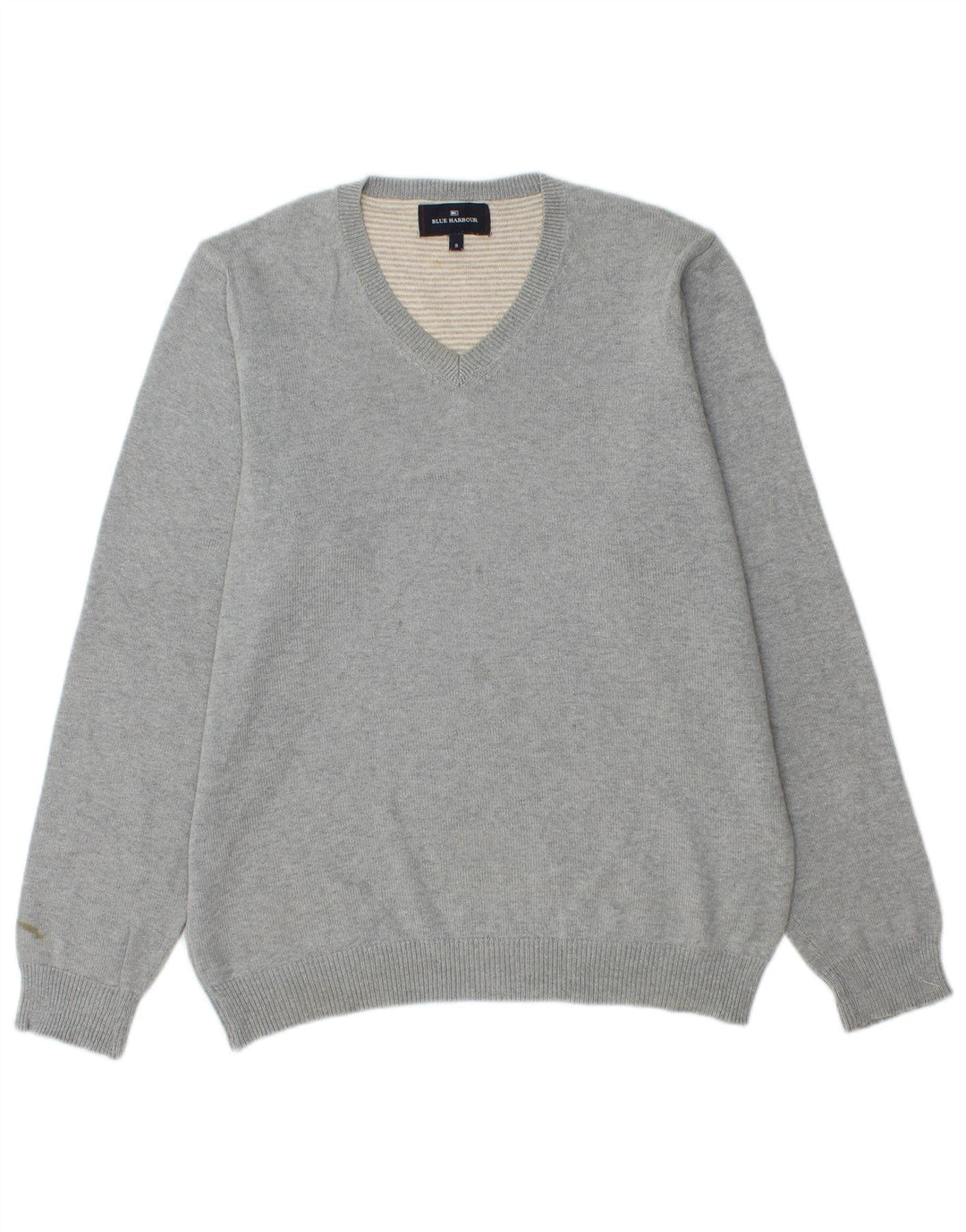 Maglione da uomo Marks & Spencer con scollo a V blu Harbour piccolo cotone grigio