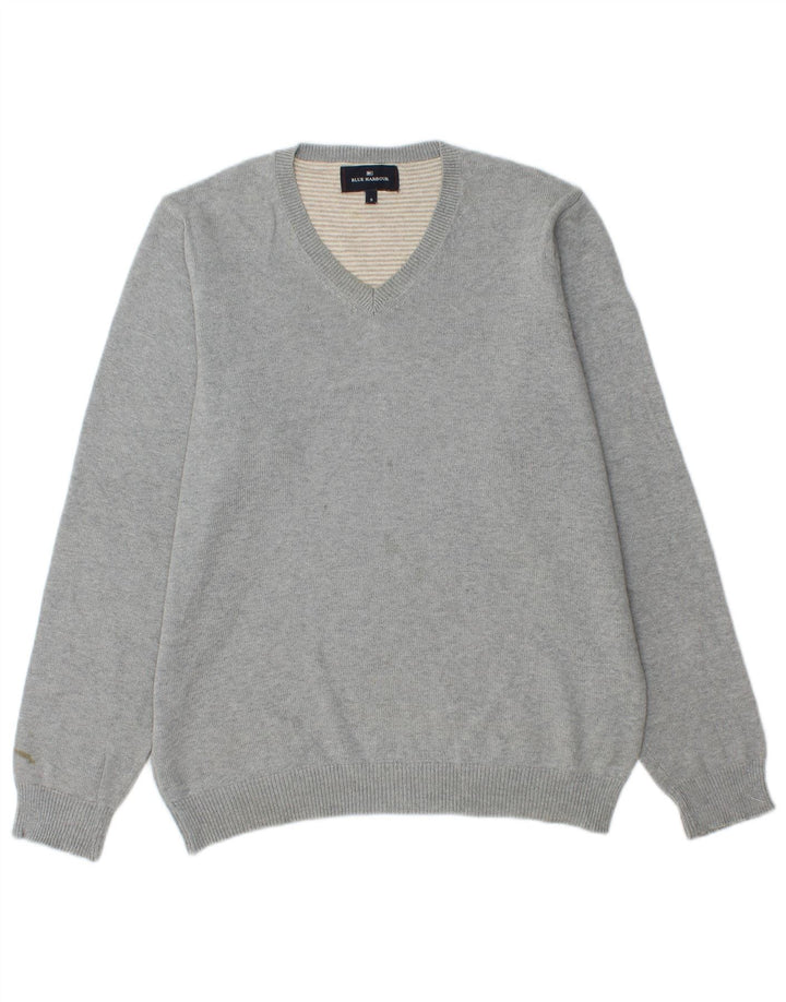 Maglione da uomo Marks & Spencer con scollo a V blu Harbour piccolo cotone grigio