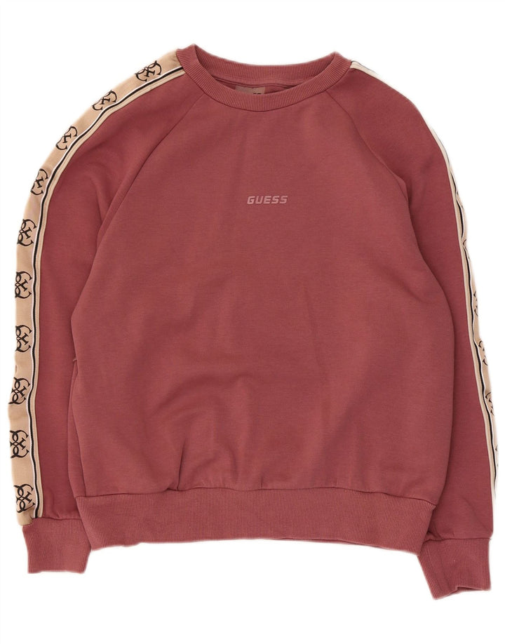 Guess Felpa con grafica da donna Maglione UK 10 Small Pink Colourblock