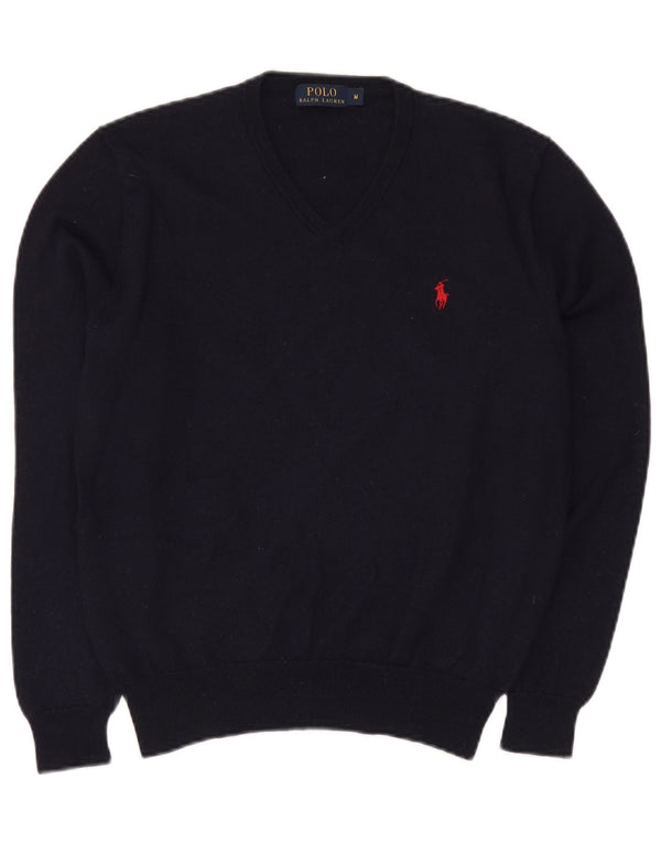 RALPH LAUREN Maglione da uomo con scollo a V in lana merino medio blu navy