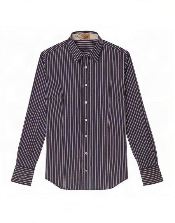 Camicia da donna ALVIERO MARTINI UK 16 Grande cotone gessato blu navy