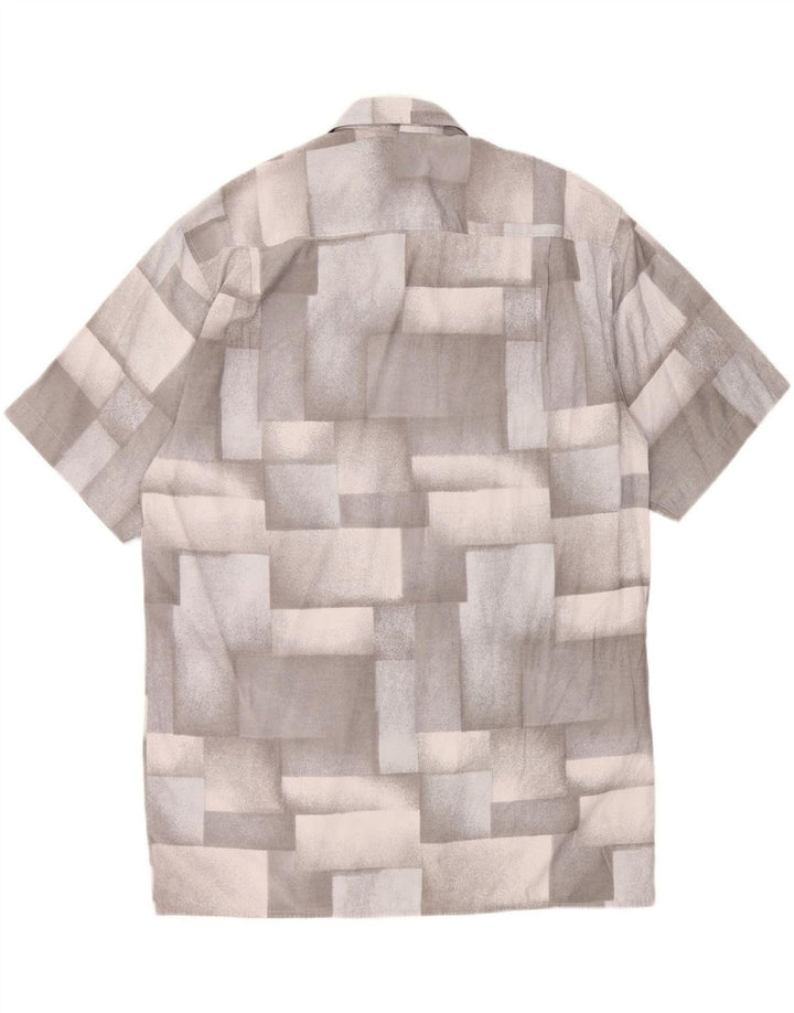 NEW FAST Mens Short Sleeve Shirt Size 41/42 Large Grey Geometric Viscose Vintage New Fast and Second-Hand New Fast from Messina Hembry 
