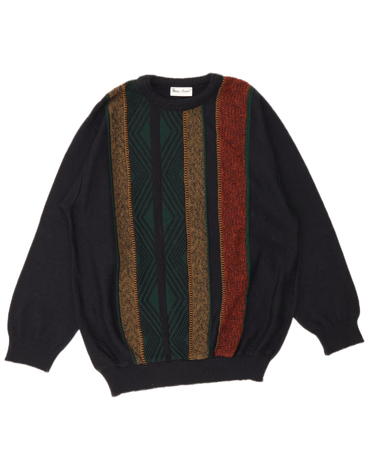 Maglione maglione girocollo da uomo Marc Rene IT 48 Lana a righe blu navy medio