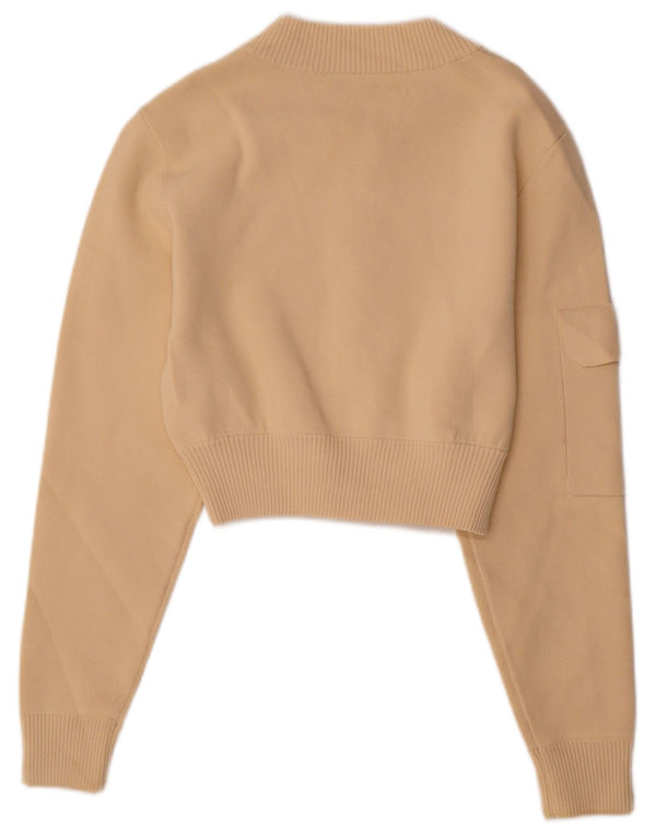 Maglione cardigan corto Zara da donna UK 10 piccolo beige poliammide