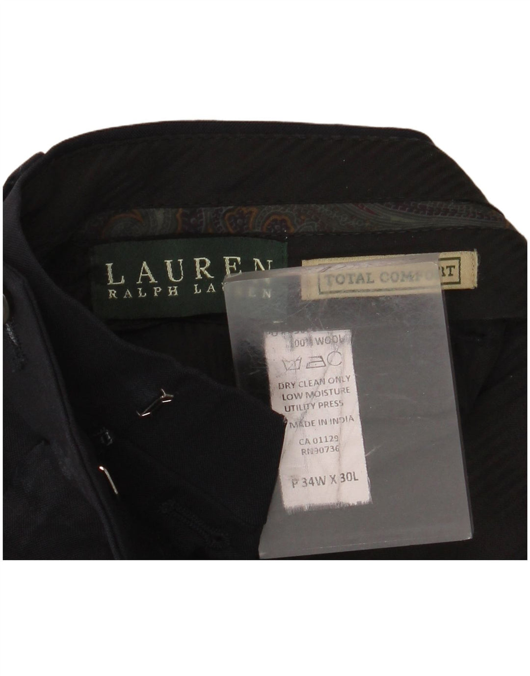 RALPH LAUREN Pantaloni da completo da uomo con pegged comfort totale W34 L30 neri