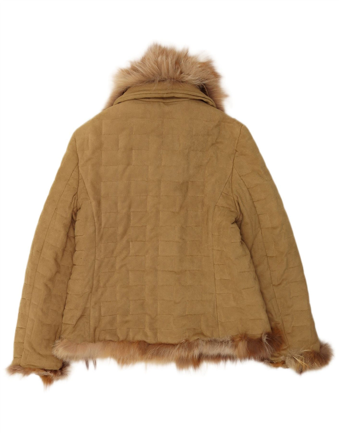 Giacca imbottita con cappuccio da donna vintage UK 16 grande poliestere beige