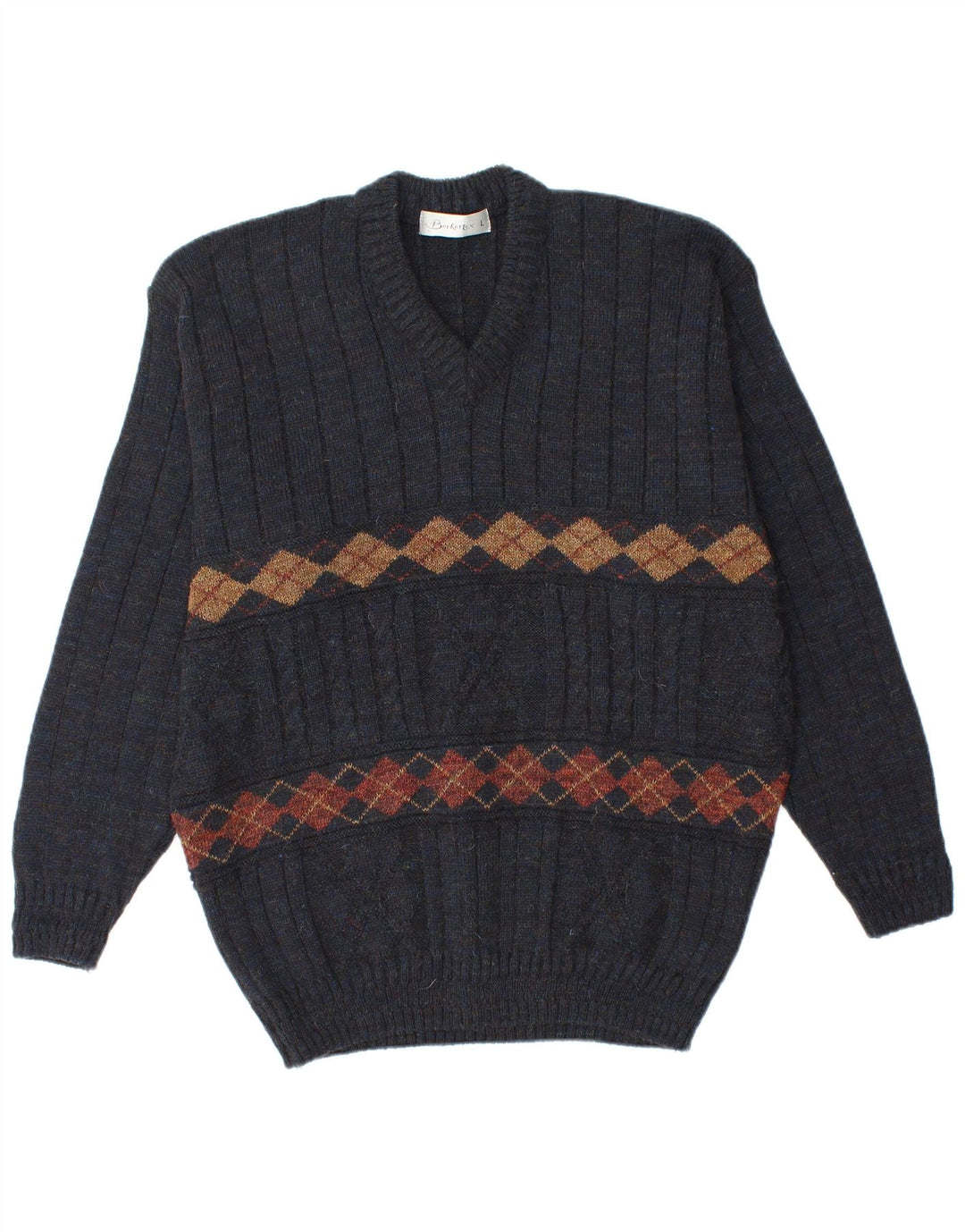 BERKERTEX Maglione da uomo con scollo a V grande blu navy a rombi/diamante