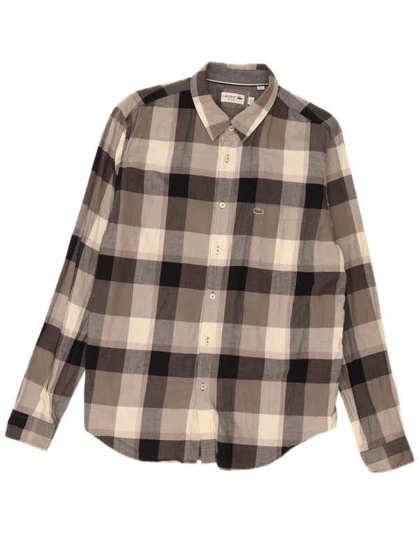 Camicia Lacoste da uomo vestibilità regolare in flanella taglia 44 XL cotone a quadri grigio
