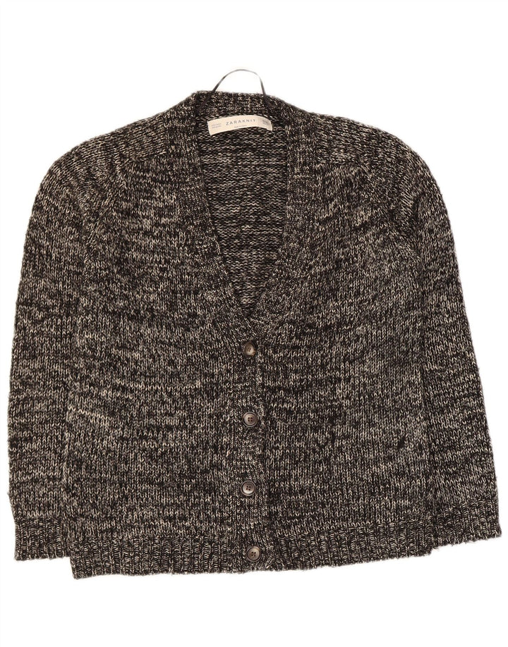 Maglione cardigan da donna Zara UK 14 cotone medio nero screziato