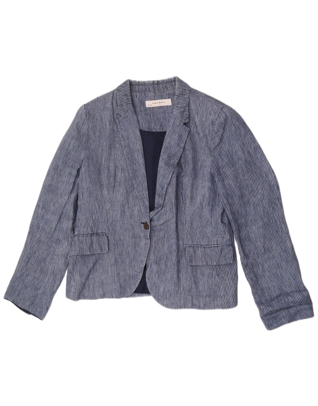 Giacca blazer da donna a 1 bottone Zara UK 18 XL poliestere gessato blu