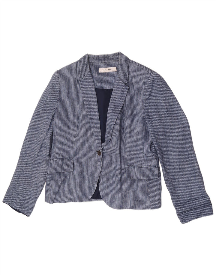 Giacca blazer da donna a 1 bottone Zara UK 18 XL poliestere gessato blu