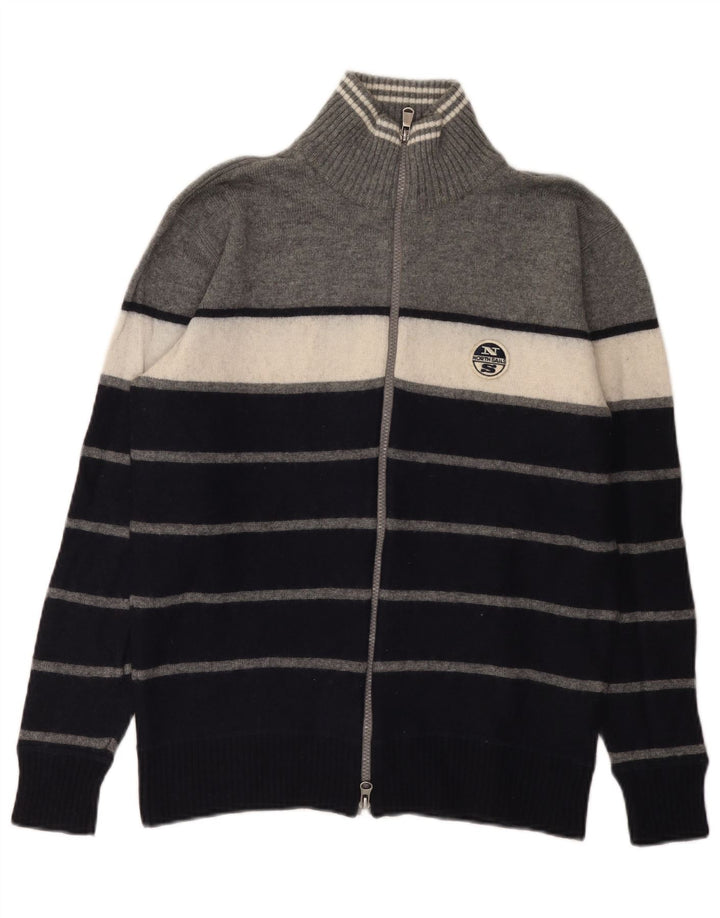 Maglione cardigan da uomo North Sails Lana a righe grandi blu navy