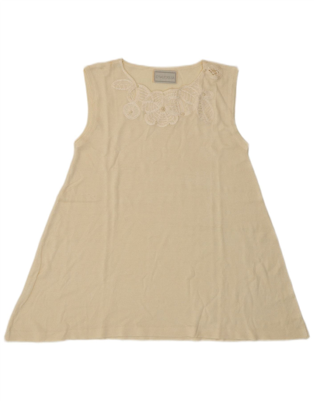 Camicetta senza maniche vintage da donna Top UK 8 piccolo floreale bianco sporco