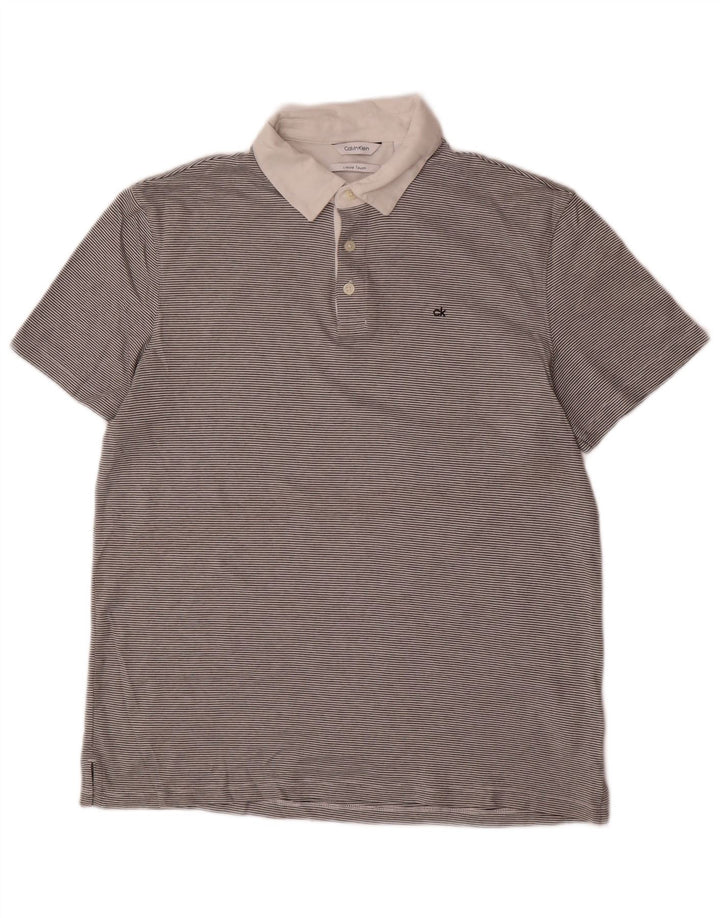 CALVIN KLEIN Polo Uomo Cotone Gessato Grigio Medio