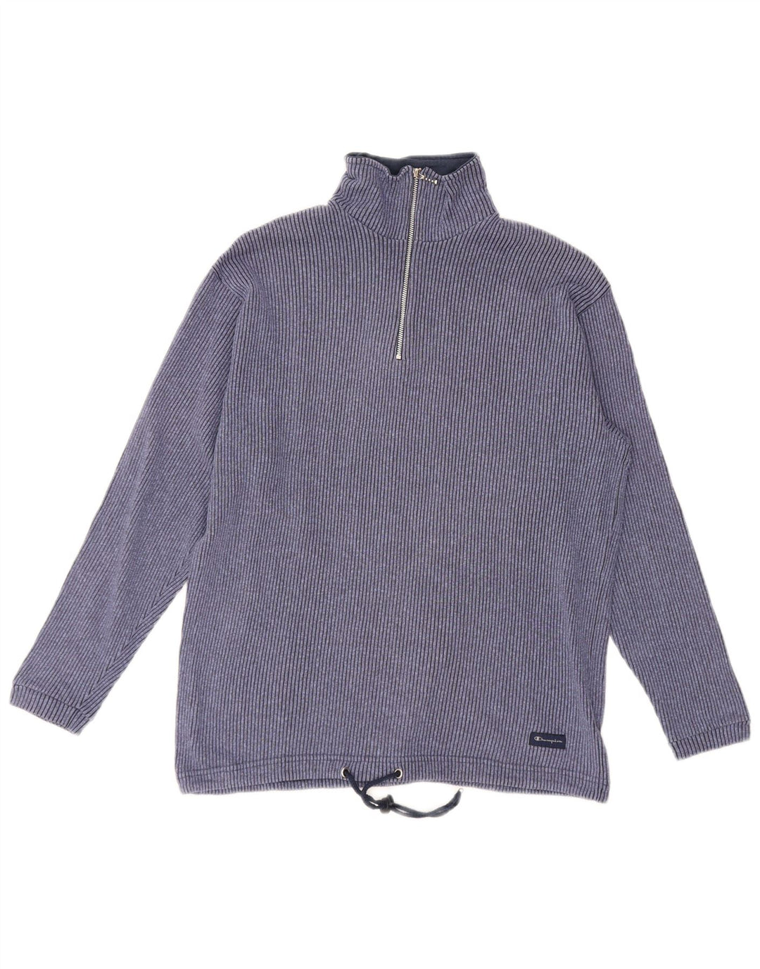 CHAMPION Womens Zip Neck Jumper Sweater UK 14 Medium Blue Cotton