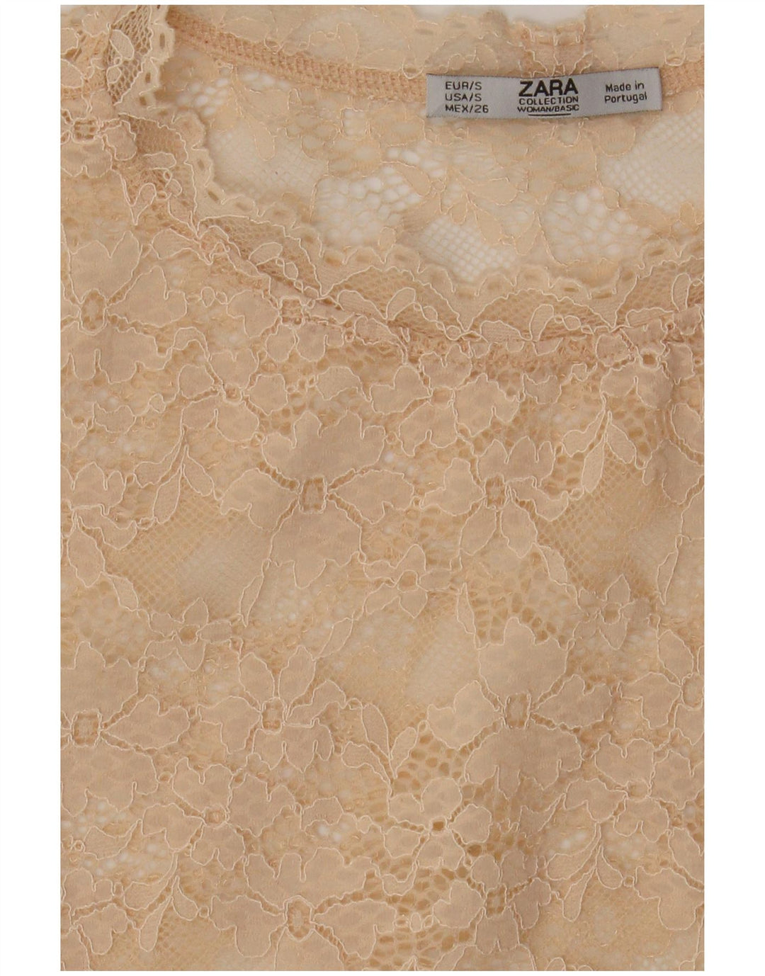Top Zara da donna in pizzo trasparente UK 10 piccolo beige floreale