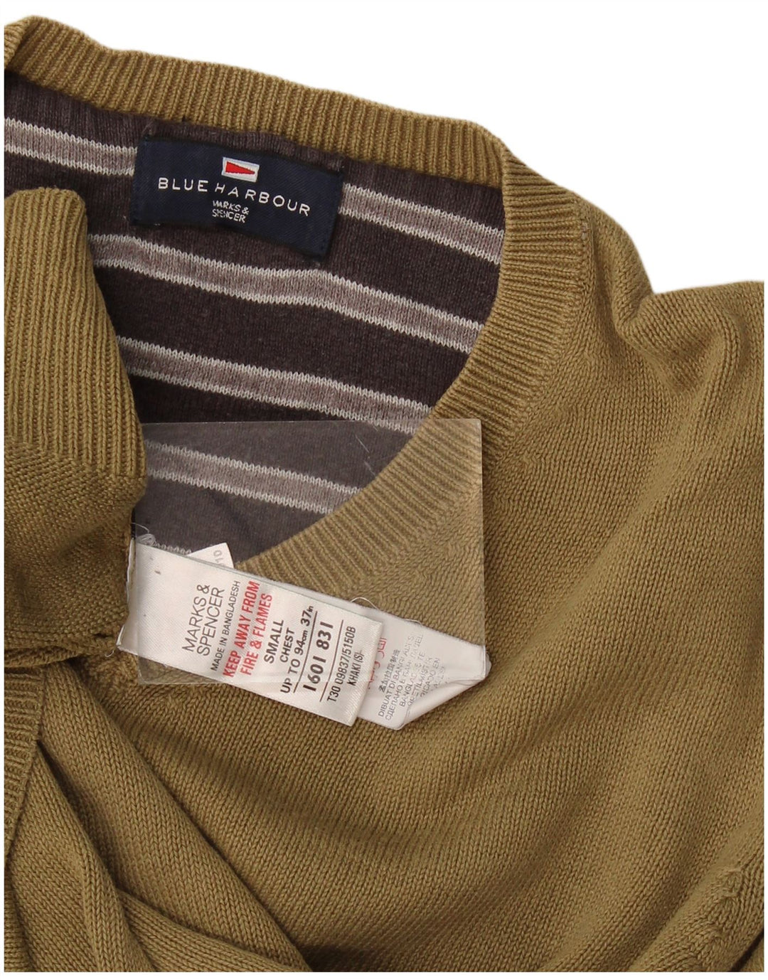 Maglione da uomo Marks & Spencer con scollo a V blu Harbour piccolo cotone kaki