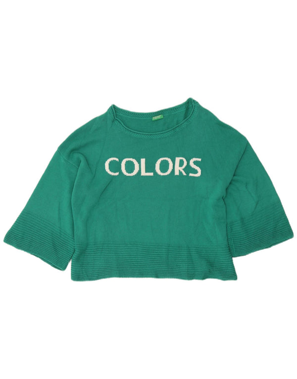 Maglione da donna con scollo a barca con grafica Benetton UK 14 Verde medio
