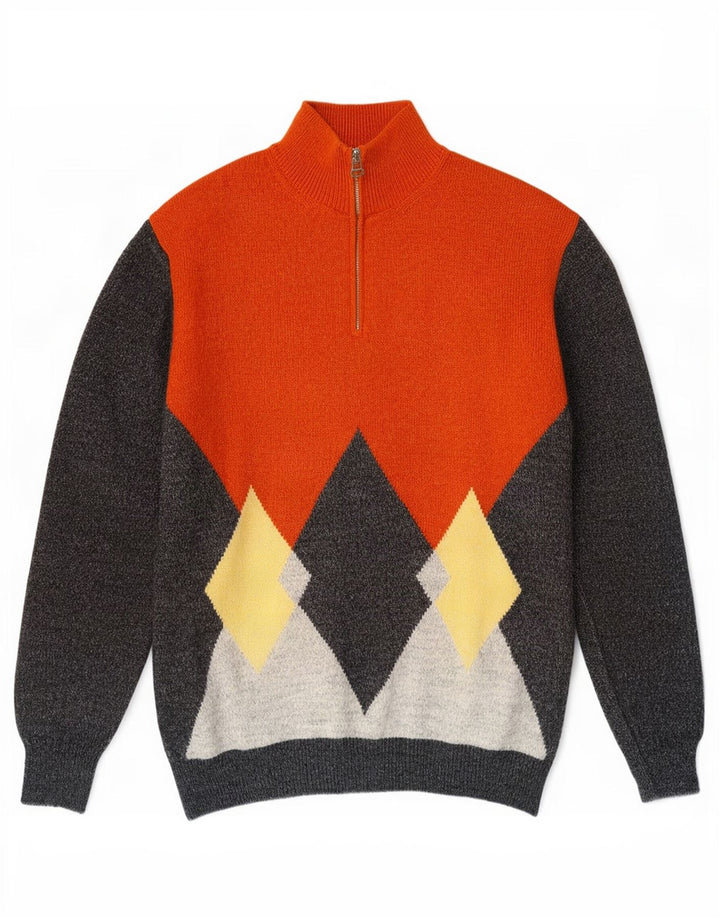 Maglione da uomo Sangiorgio con zip e collo, colore medio, multicolore, a rombi/diamante