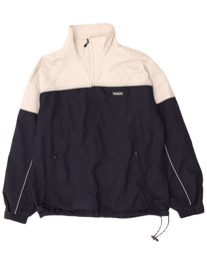 REEBOK Giacca antipioggia pullover da uomo UK 36 Small Blu Navy Colourblock