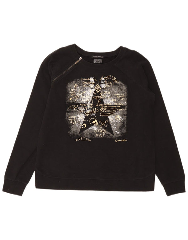 Felpa grafica da donna Converse Jumper UK 14 Large Black Cotton