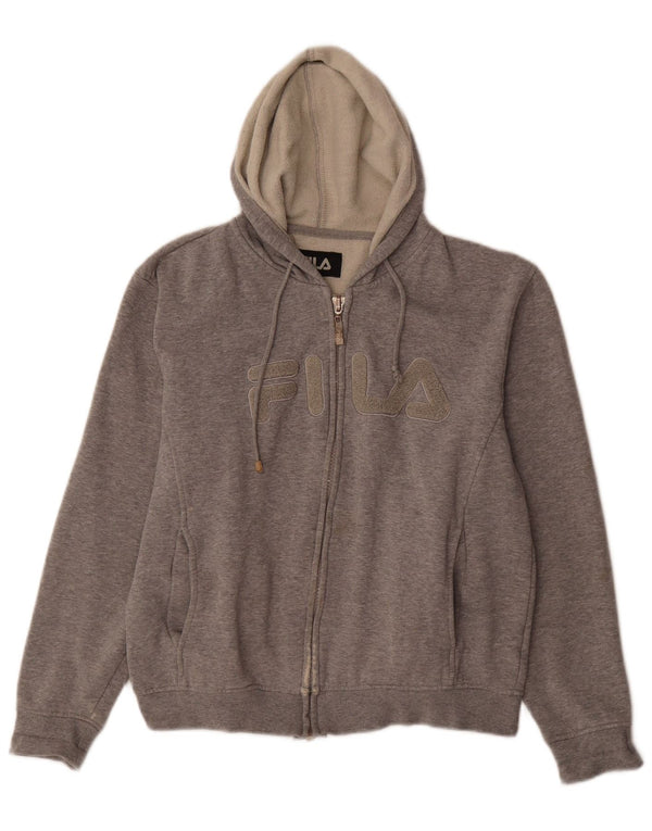 Maglione con cappuccio e zip grafica da donna Fila UK 10 piccolo cotone chiazzato grigio