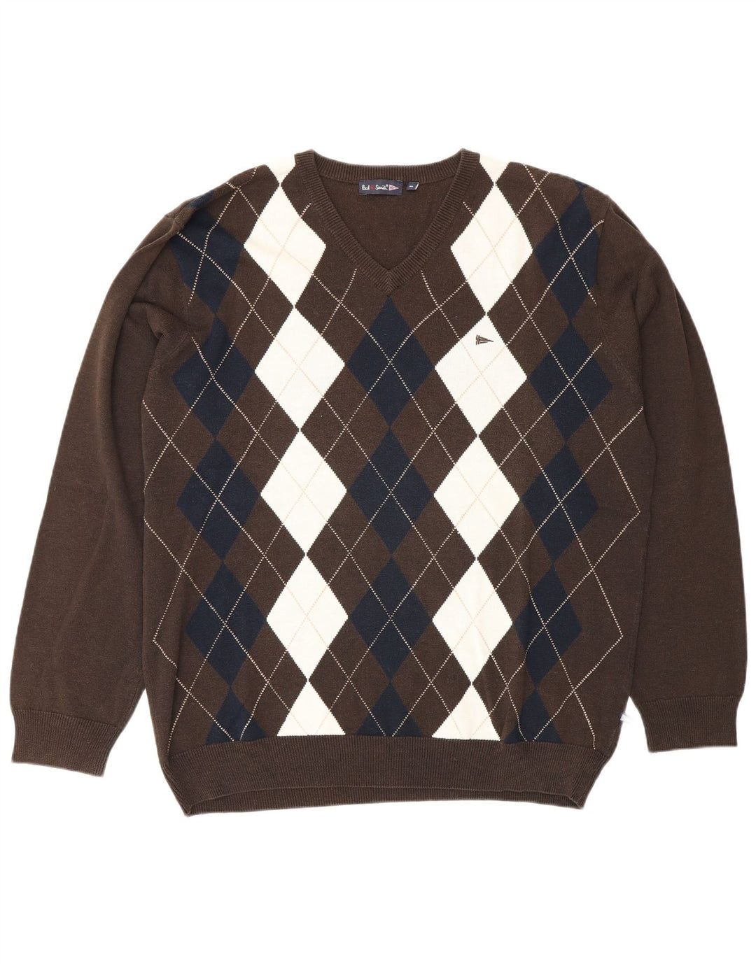Paul Smith Maglione da uomo con scollo a V XL Marrone Argyle/Diamante
