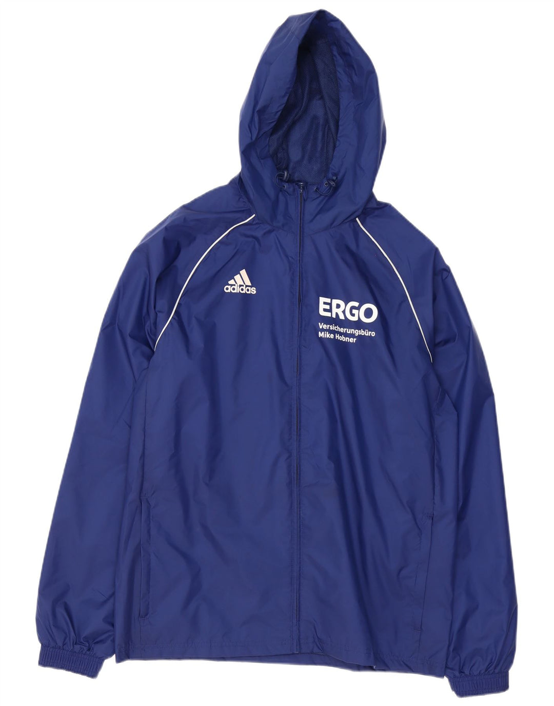 Giacca antipioggia con cappuccio grafico da uomo Adidas UK 38 medio poliestere blu navy