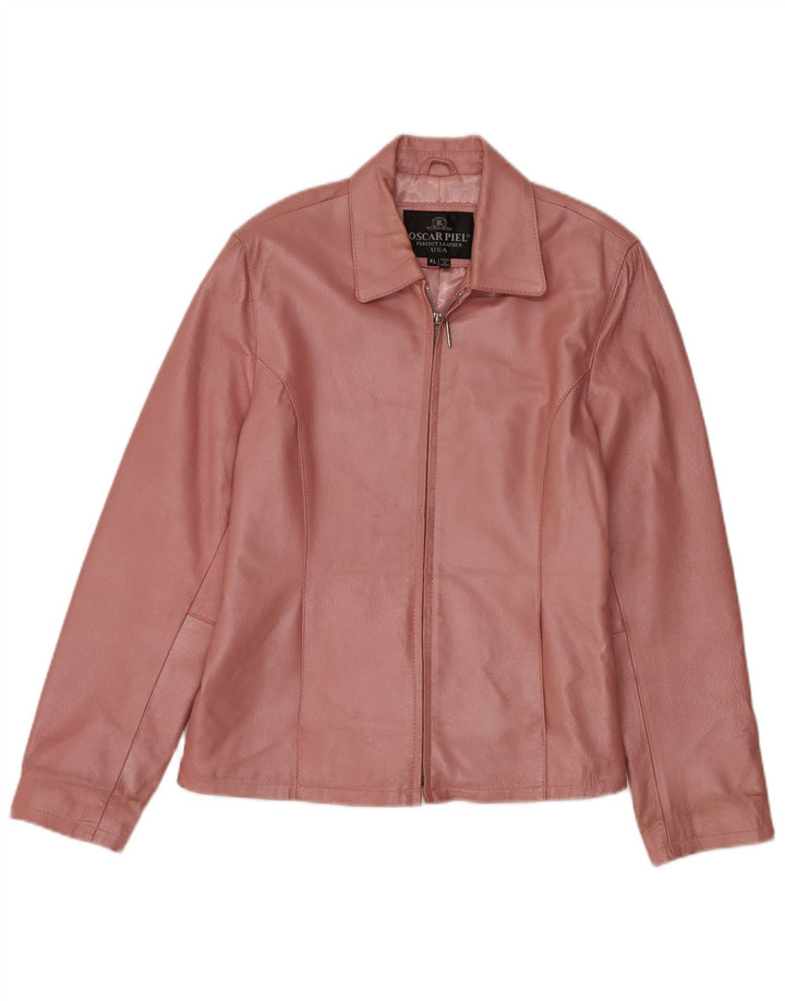 Giacca in pelle vintage da donna UK 18 XL in pelle rosa