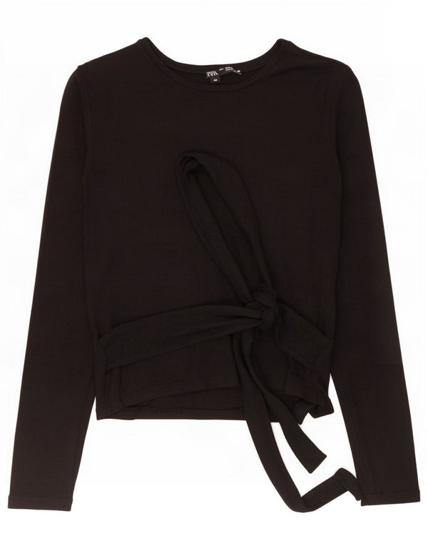 Top Zara da donna con allacciatura frontale a maniche lunghe UK 8 Small Nero