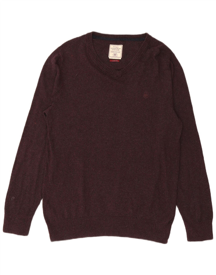 Maglione da uomo con scollo a V Fat Face, grande cotone viola