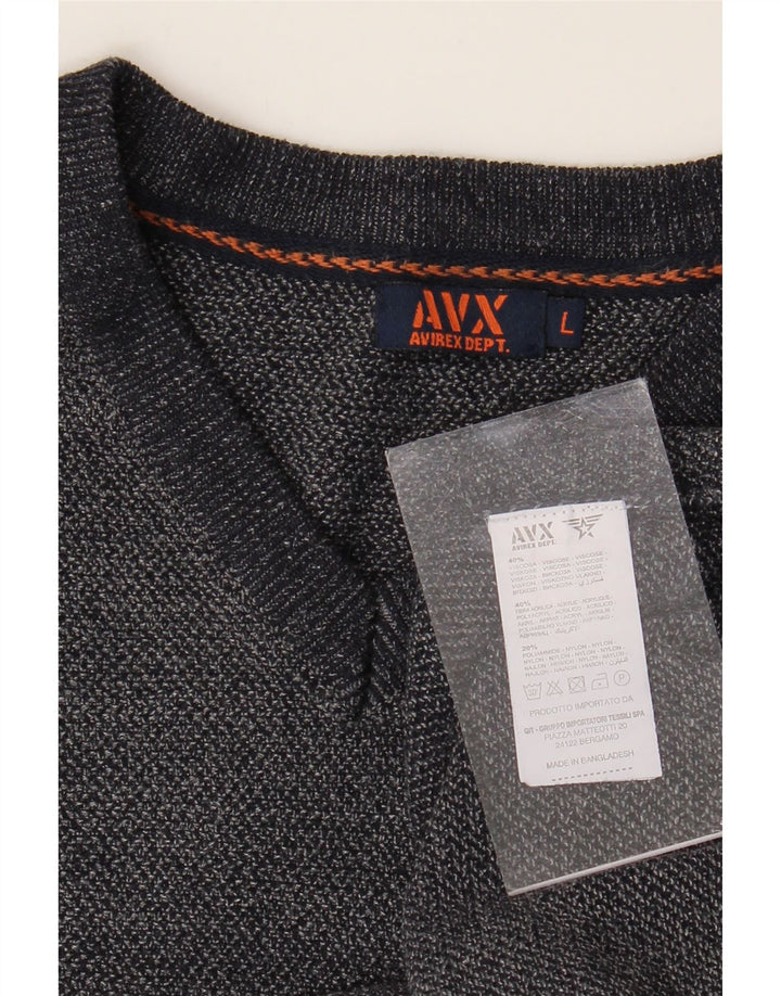 Maglione da uomo con scollo a V Avirex grande in viscosa grigia