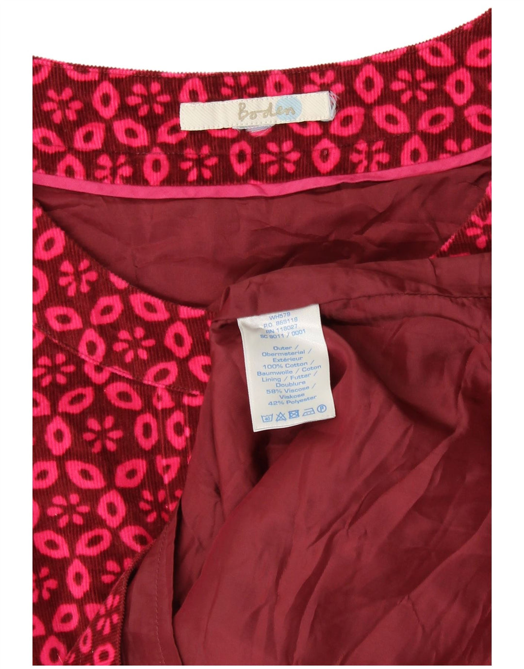 Abito tubino in velluto a coste da donna Boden UK 8 piccolo cotone floreale rosa