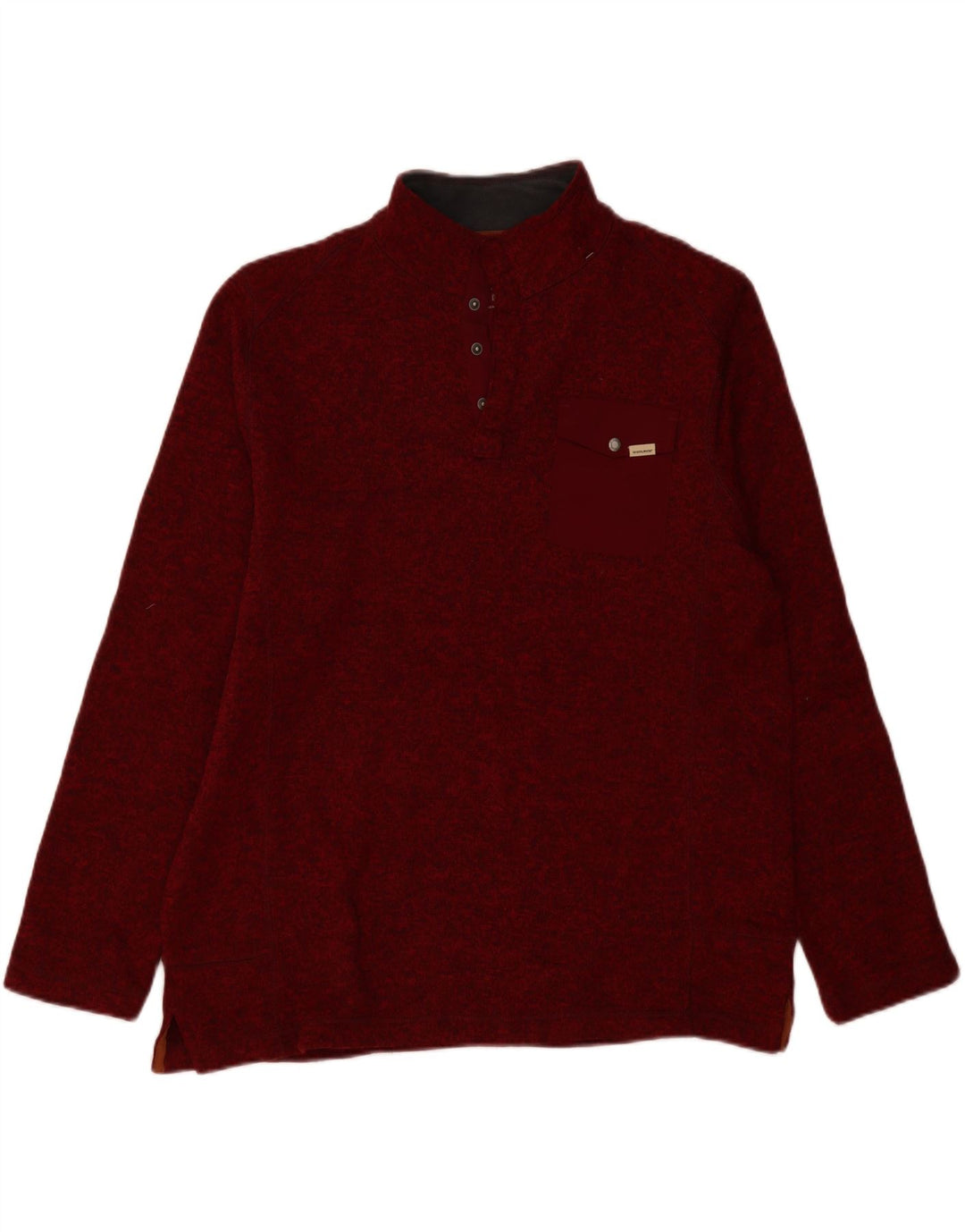 WOOLRICH Mens Button Neck Sweatshirt Jumper XL Burgundy Polyester