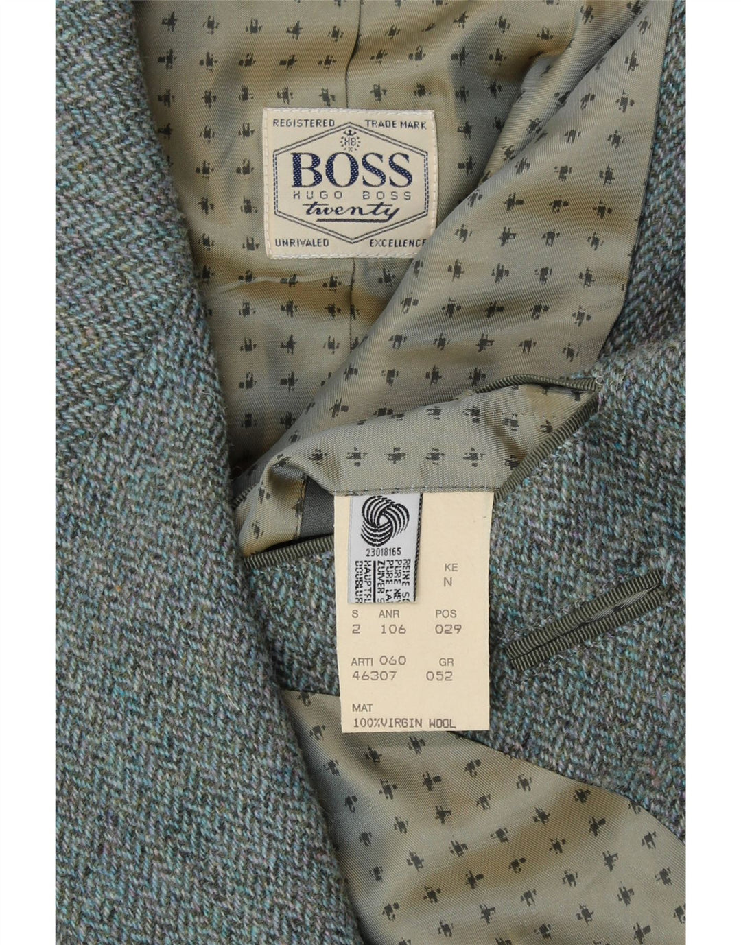 Giacca blazer da uomo a 2 bottoni HUGO BOSS IT 52 XL blu a spina di pesce in lana vergine