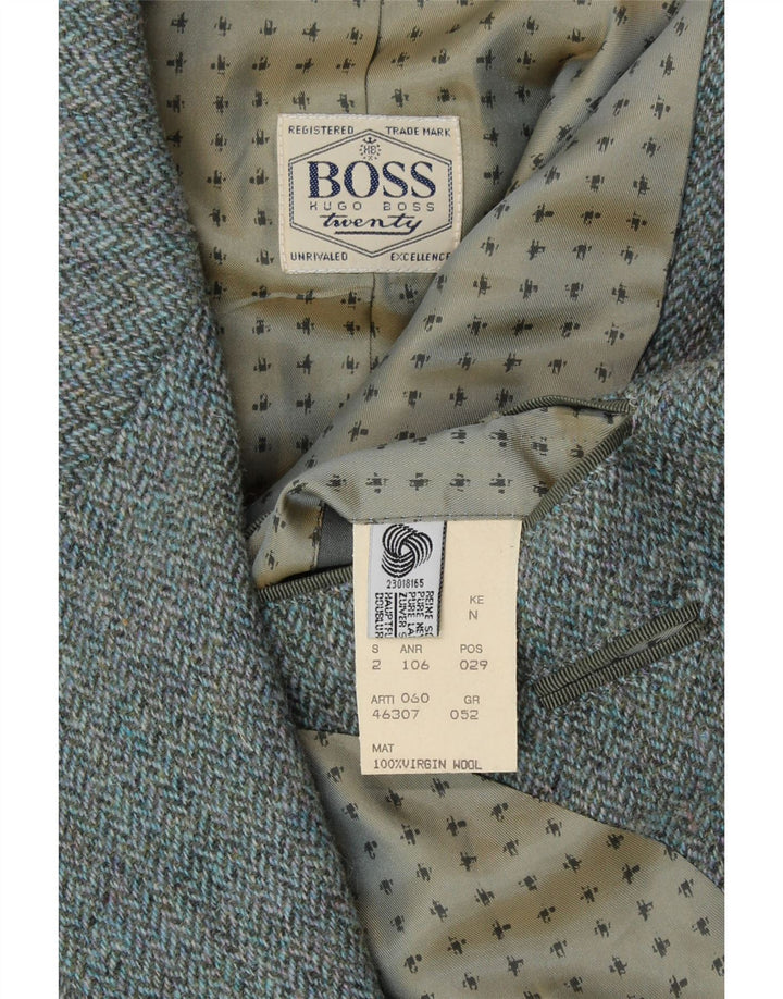 Giacca blazer da uomo a 2 bottoni HUGO BOSS IT 52 XL blu a spina di pesce in lana vergine