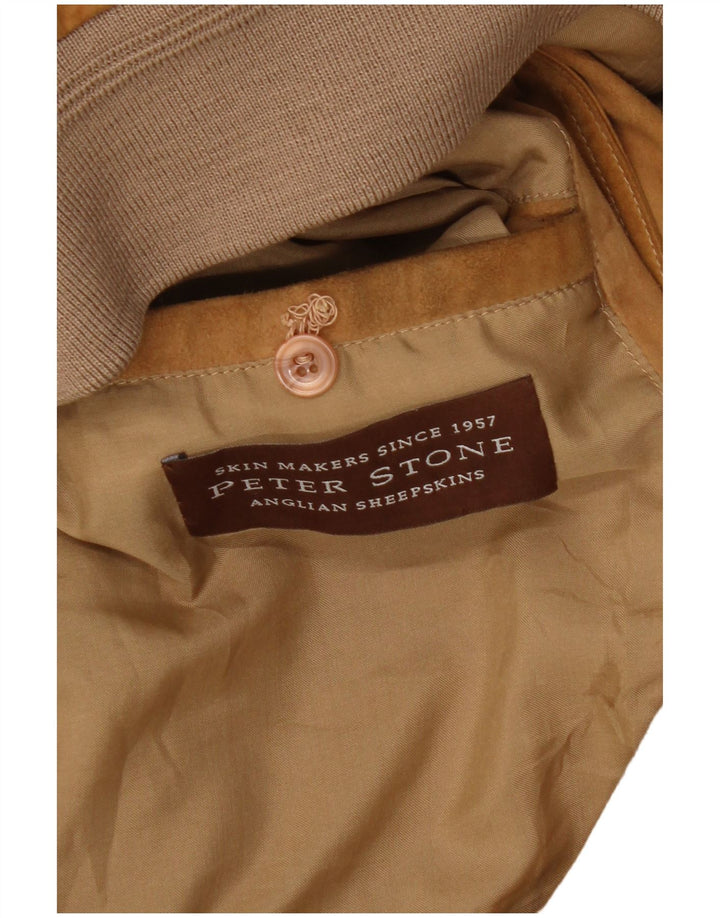 Giubbotto bomber in pelle scamosciata vintage da uomo UK 42 XL in pelle beige
