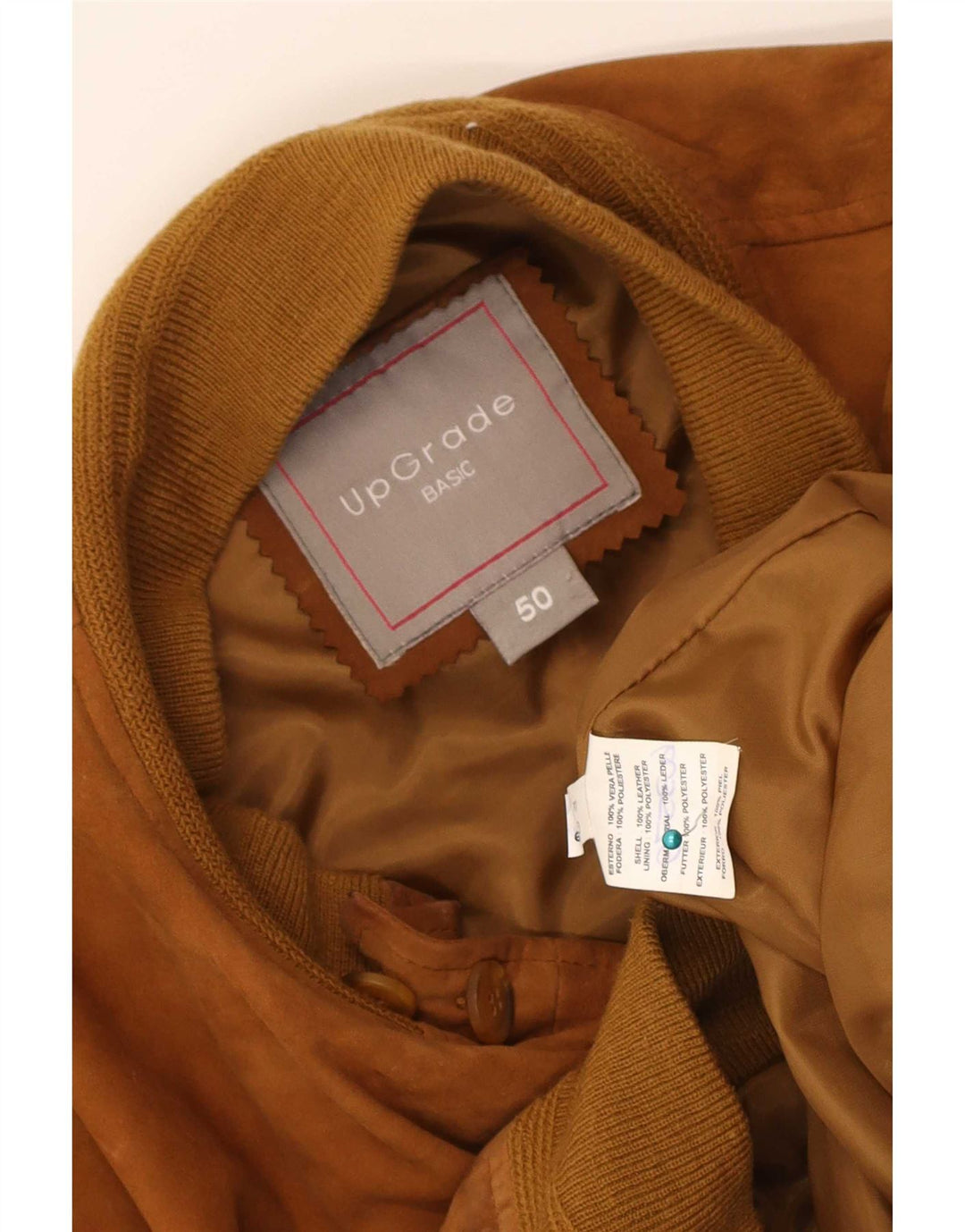 Giubbotto bomber vintage in pelle scamosciata da uomo IT 50 grande in pelle marrone